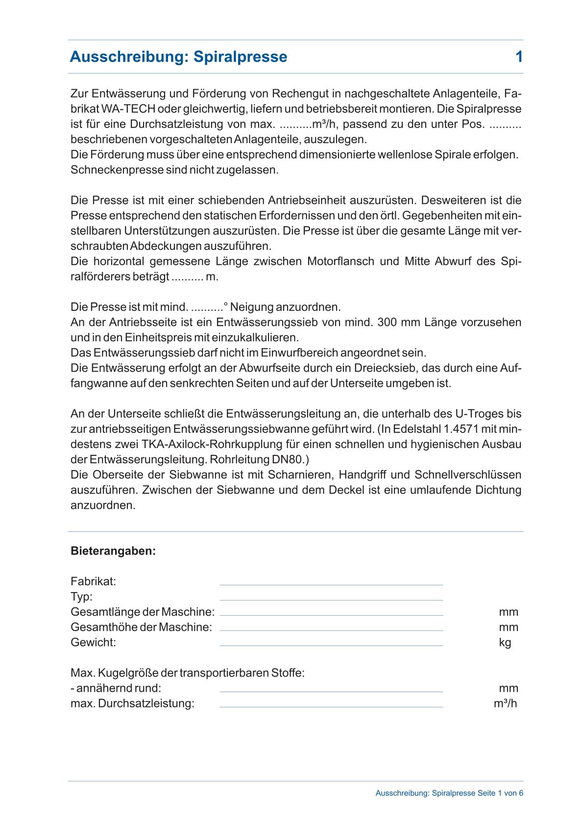 Ausschreibungstext Spiralpresse